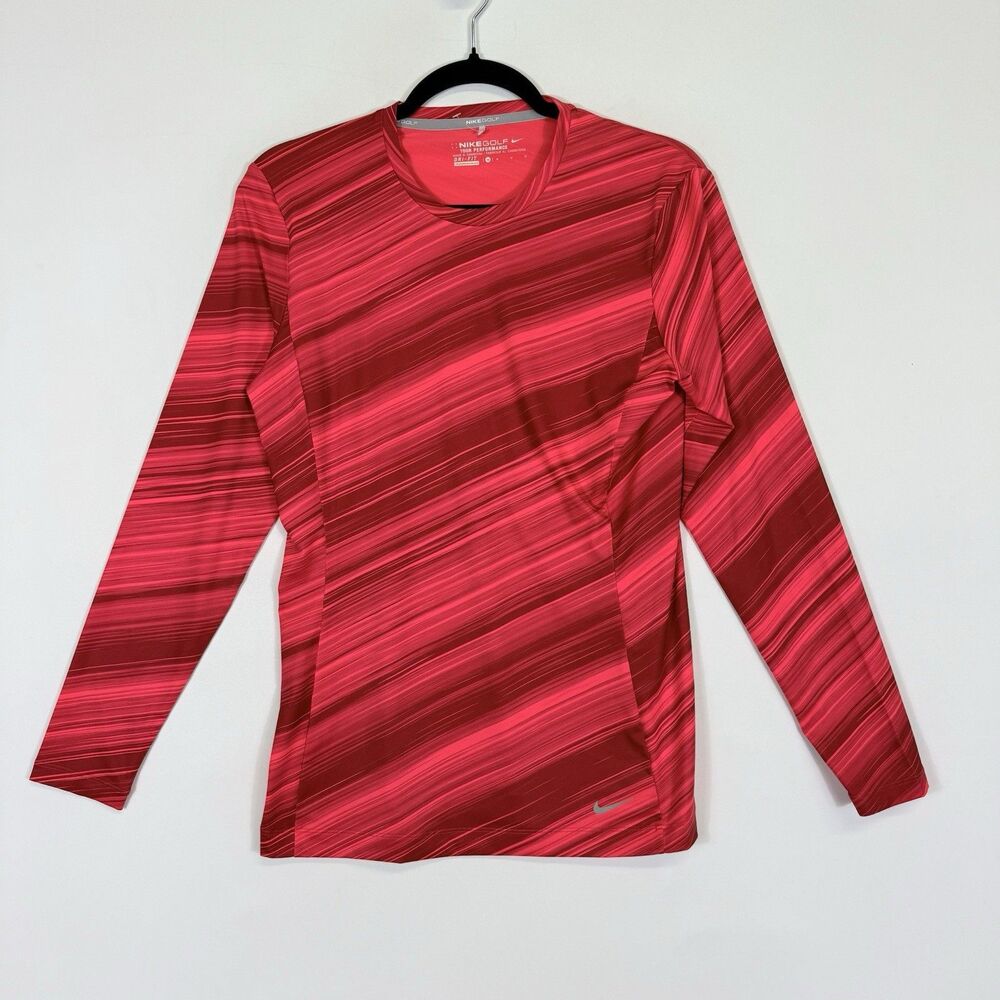 New Nike Golf Womens Medium‎ Red Stripe Tour Performance Long Sleeve Shirt Top